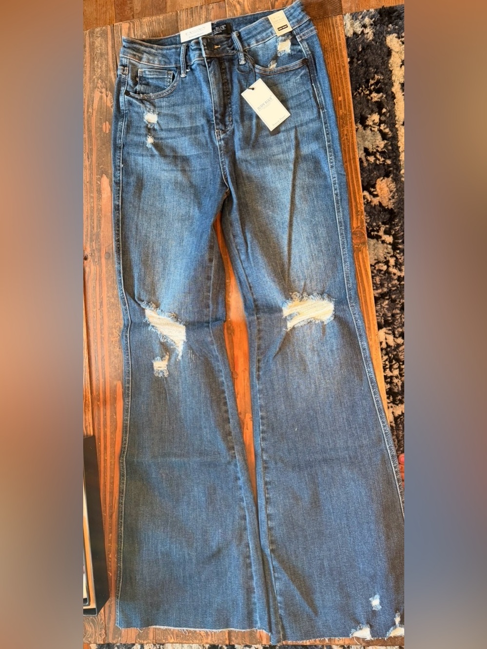 Judy Blue Medium Blue Distressed Flare Jeans